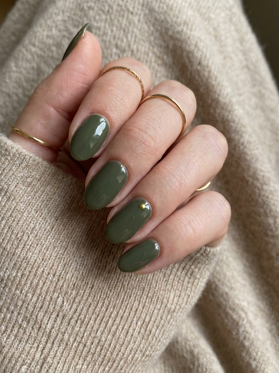 Dark Olive Gold Accent Nails als Dark Fall Nails Inspiration 2026